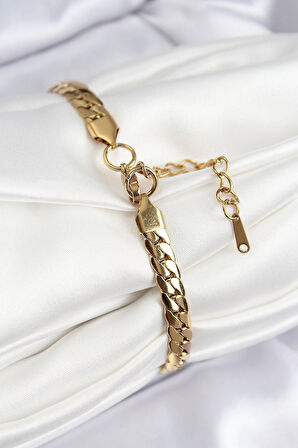 316L Çelik Ezme Zincir Model Gold Renk Kadın Bileklik