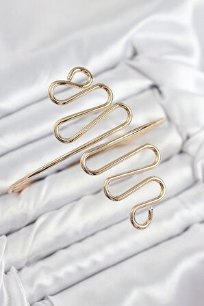 Pirinç Kıvrımlı Model Gold Renk Kadın Pazu Bileklik