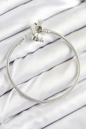 Pirinç Charm Zirkon Taşlı Taç Model Gümüş Renk Kadın Bileklik