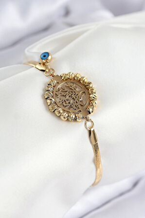 316L Çelik Nazar Boncuk Detaylı Hayat Ağacı Model İtalyan Zincir Gold Renk Kadın Bileklik