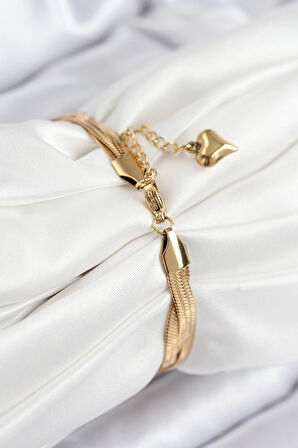 316L Çelik Örgü İtalyan Zincir Model Gold Renk Kadın Bileklik