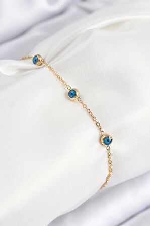 316L Çelik Nazar Boncuğu Model Gold Renk Kadın Bileklik