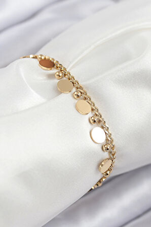 316L Çelik Sıralı Pul Model Gold Renk Kadın Bileklik