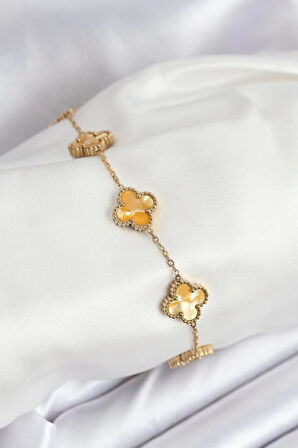 316L Çelik Gold Zincir Sarı Yonca Bileklik