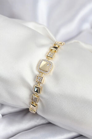 Pirinç VIP Seri Gold Renk Zirkon Taşlı Model Kadın Bileklik