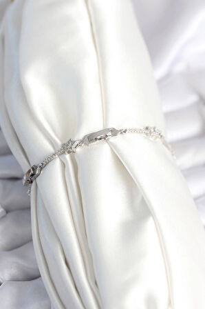 Pirinç Gümüş Renk Halley Yıldız Model Kadın Bileklik