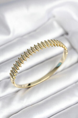 Gold Renk Zirkon Taşlı Pirinç Kadın Kelepçe