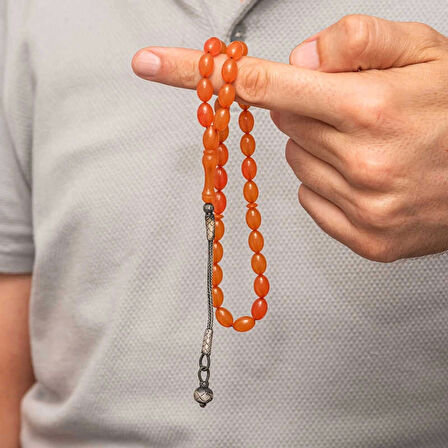 Gümüş Kazaz Püsküllü Sıkma Kehribar Tesbih