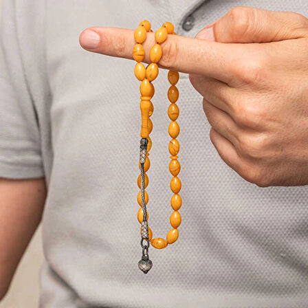 Gümüş Kazaz Püsküllü Sıkma Kehribar Tesbih