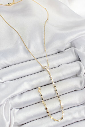 Pirinç Zirkon Taşlı Yıldız Figürlü Y Model Gold Renk Kadın Kolye