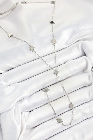 316L Çelik Kutup Yıldızı Figürlü Y Model Gümüş Renk Kadın Kolye