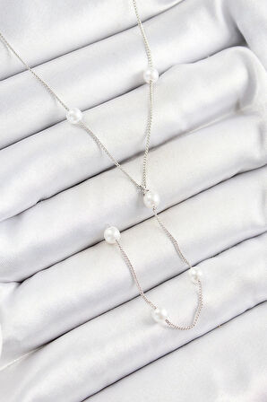 316L Çelik İnci Figürlü Y Model Gümüş Renk Kadın Kolye