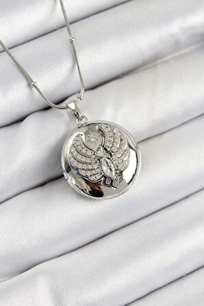 316L Çelik Zincir Açılabilir Anka Kuşu Model Zirkon Taşlı Gümüş Renk Kadın Kolye