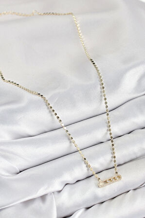 Pirinç Zirkon Taşlı Messika Model Ezme Zincir Gold Renk Kadın Kolye