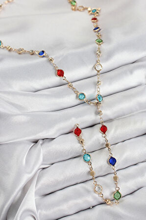 Pirinç Renkli Zirkon Taşlı Model Gold Renk Kadın Y Kolye