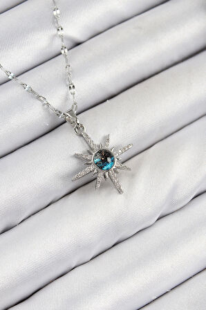 316L Çelik Zirkon Taşlı Kutup Yıldızı Model Gümüş Renk Kadın Kolye