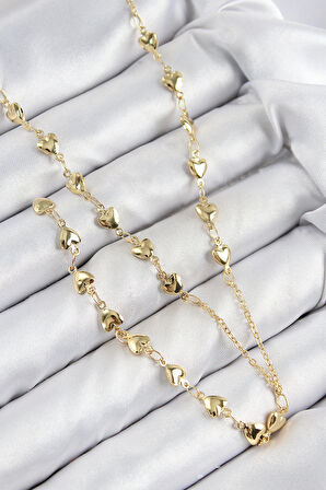 Pirinç Zirkon Taşlı Kalp Model Gold Renk Y Kolye