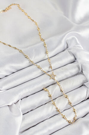 Pirinç Zirkon Taşlı Yıldız Model Gold Renk Y Kolye