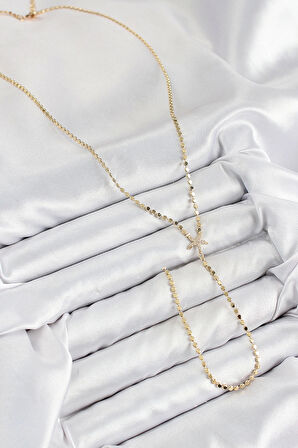 Pirinç Zirkon Taşlı Ezme Zincirli Deniz Yıldızı Model Gold Renk Y Kolye