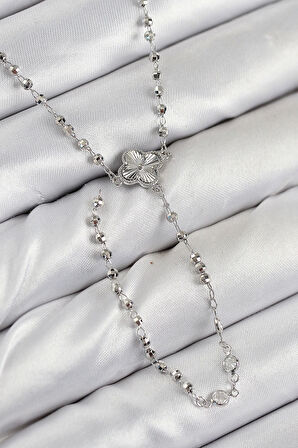 Pirinç Zirkon Taşlı Yonca Model Gümüş Renk Kadın Y Kolye