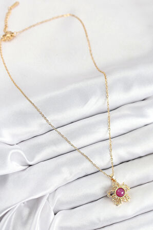 316L Çelik Zirkon Taşlı Döner Güneş Model Gold Renk Kadın Kolye