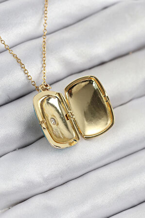 316L Çelik Zirkon Taşlı Açılabilr Kapaklı Kutup Yıldzı Model Gold Renk Kadın Kolye