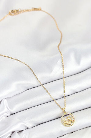 316L Çelik Zirkon Taşlı Yıldız Ve Kalp Model Gold Renk Kadın Kolye