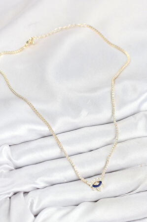 Pirinç Zirkon Taşlı Su Yolu Göz Model Gold Renk Kadın Kolye