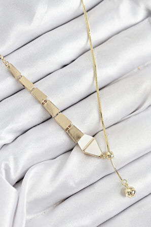 Pirinç Yılan Model Gold Renk Asansörlü Kadın Kolye