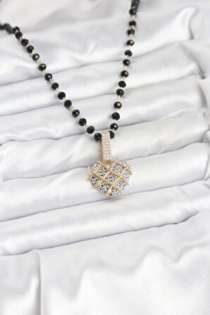 316L Çelik Zincir Kristal Boncuklu Kalpli Kadın Kolye