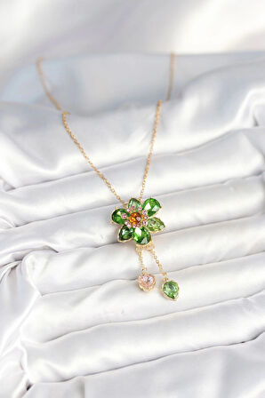 316L Çelik Zincir Gold Renk Çiçek Model Sallantılı Kadın Kolye