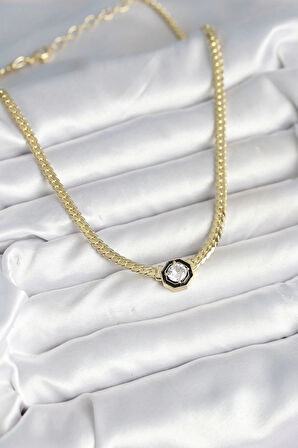 Pirinç Gold Renk Zirkon Taşlı Kadın Kolye