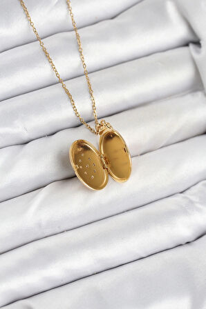 316L Çelik Zincir Gold Renk Kapaklı Açılabilir Model Kadın Kolye