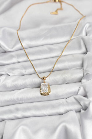 316L Çelik Zincir Gold Renk Zirkon Taşlı Kadın Kolye