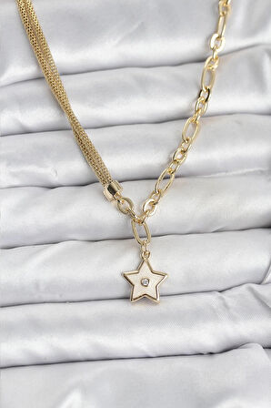 Gold Renk Pirinç Yıldız Model Kadın Kolye