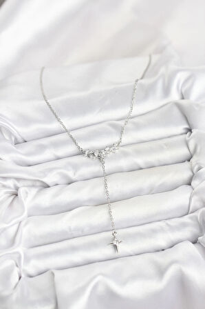 316L Çelik Zincir Gümüş Renk Yıldız Model Y Kadın Kolye