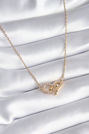 316L Çelik Gold Renk Zirkon Taşlı Model Kadın Kolye