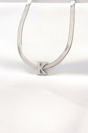 316L Çelik K Harfli Silver Renk İtalyan Zincirli Kolye