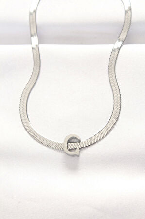 316L Çelik C Harfli Silver Renk İtalyan Zincirli Kolye