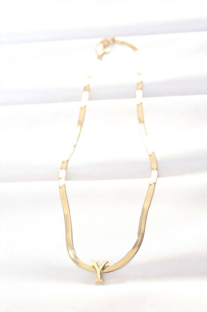 316L Çelik Y Harfli Gold Renk İtalyan Zincirli Kolye