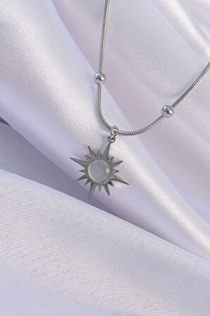 316L Çelik Gümüş Renk Sedefli Yıldız Model Kolye