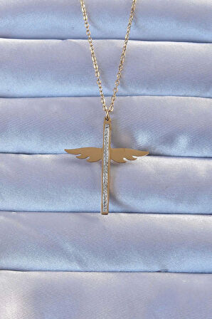 316L Çelik Altın Renk Zirkon Taşlı Mikail Kolye