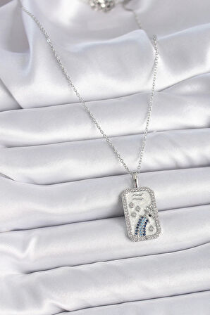 316L Çelik Gümüş Renk Zincir Kova Burcu Zirkon Taşlı Kadın Kolye