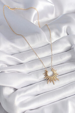 316L Çelik Gold Renk Güneş Model Vintage Kadın Kolye