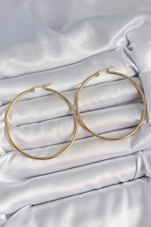316 Çelik Gold Renk 53 mm Halka Model Kadın Küpe