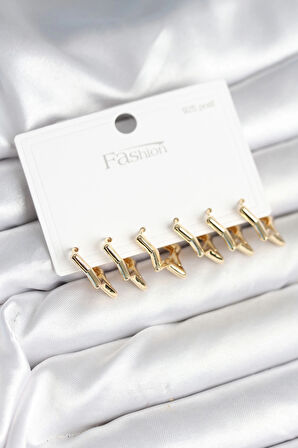 Yıldız Model Gold Renk 925 Ayar Gümüş Çivili Kadın Küpe Seti