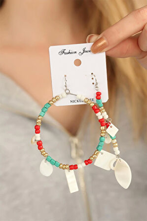 Boncuklu Kadın Halkalı Küpe