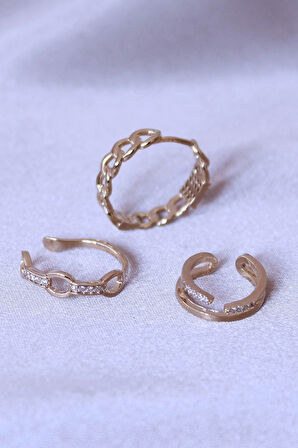 Zirkon Taşlı Zincir Model Küpe Seti