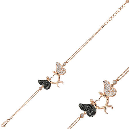 Gümüş Rose Kalpli Melek Kadın Bileklik