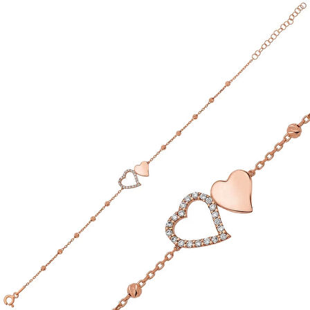 Gümüş Rose Dorissa İki Kalp Kadın Bileklik